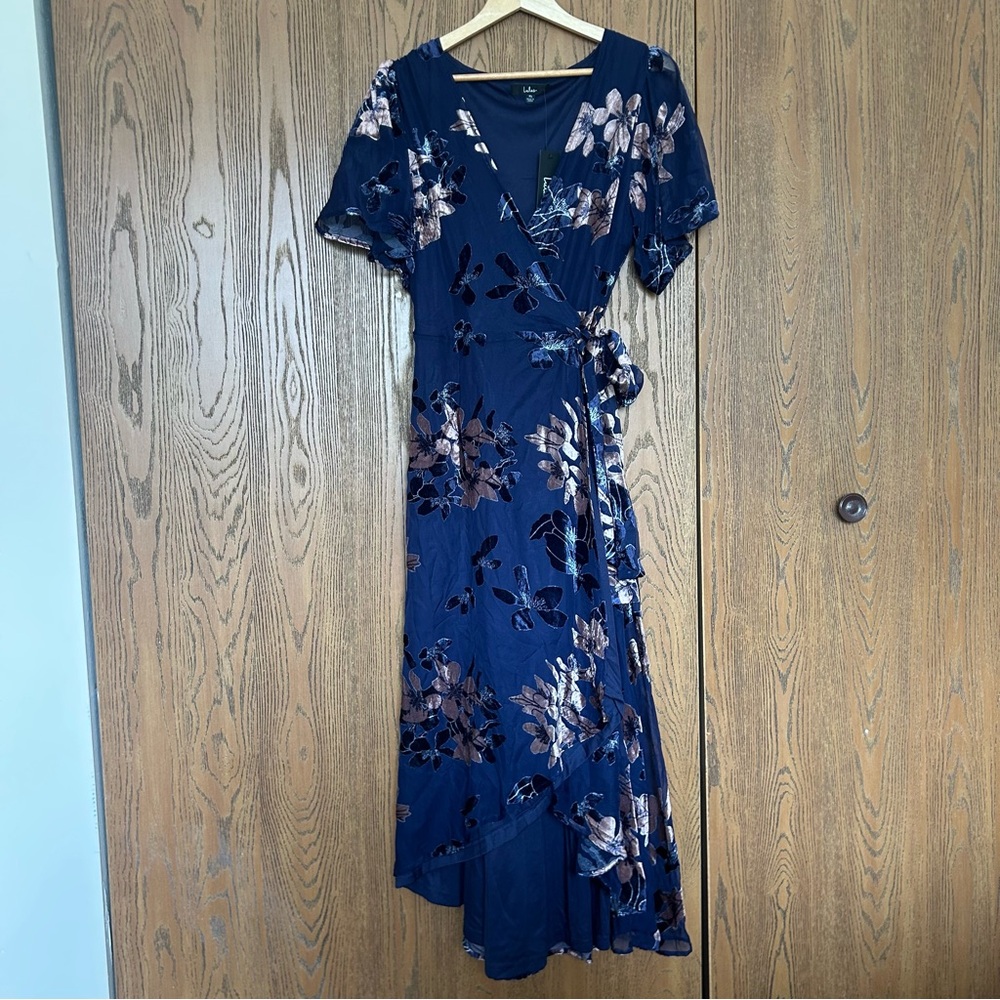 Floral Wrap Dress in Navy Blue and Pink